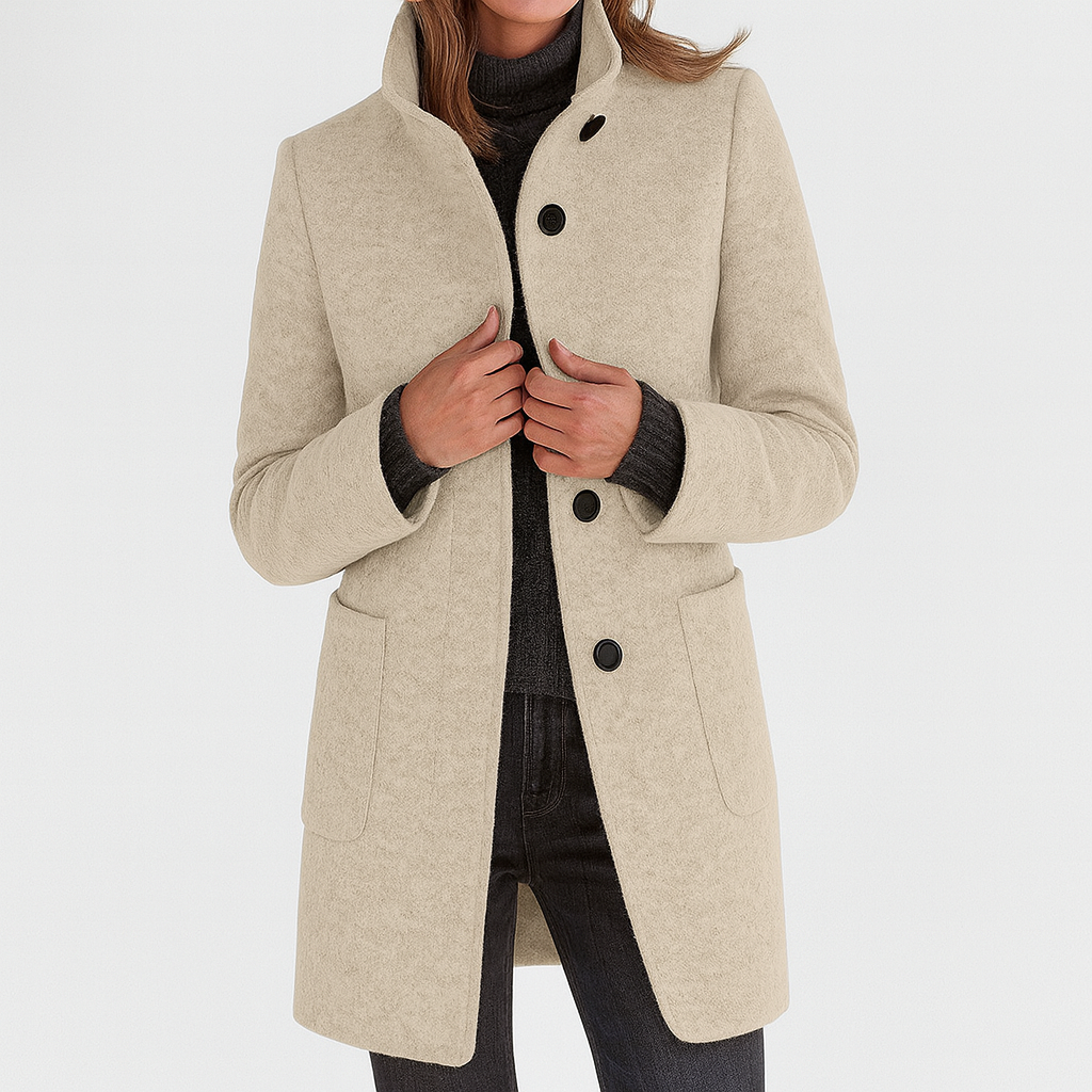 Women's Stand Collar Coat UK – patch pocket mid-length, view 8