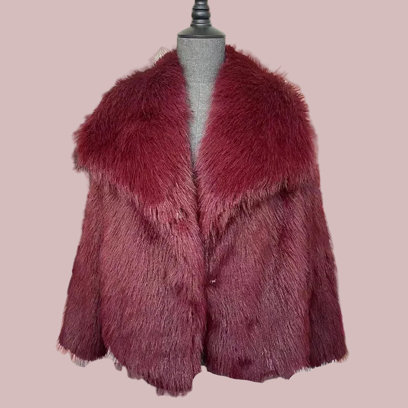 Women's Faux Fur Coat UK – shawl collar open front, view 11