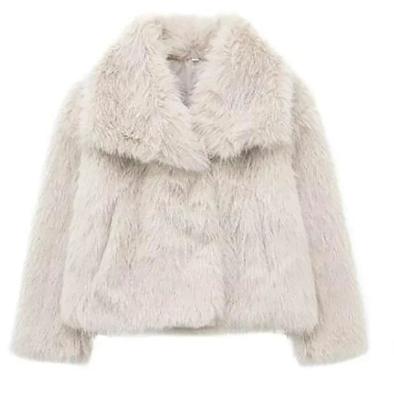Women's Faux Fur Coat UK – shawl collar open front, view 8