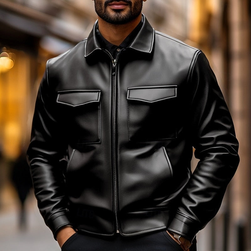 Men's pu leather collared jacket – The Anthony by Huna – view 1