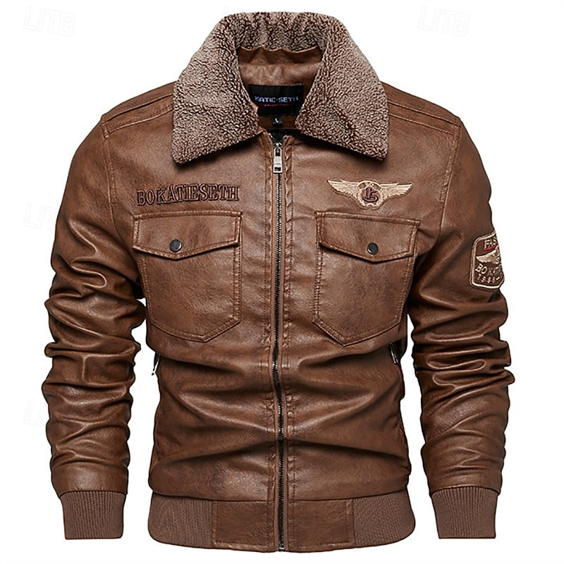 Men's pu leather aviator bomber jacket – The Ashton by Huna – view 1