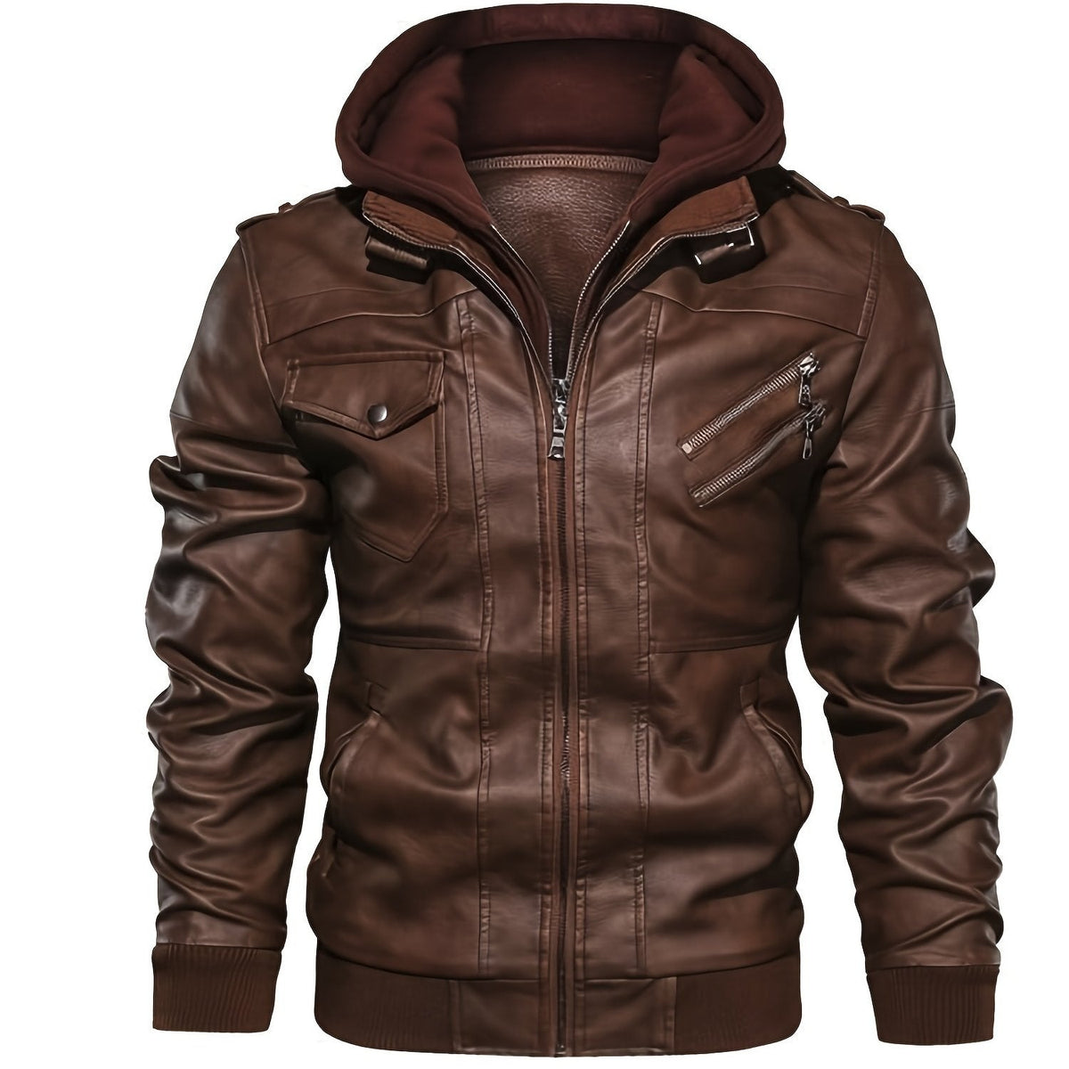 Men's hooded pu leather jacket – The Maddox by Huna – view 22