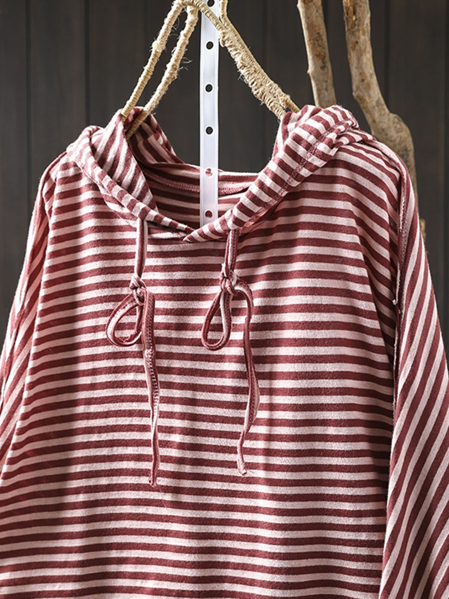 Women's Plus Size Striped Cotton Hoodie – relaxed long sleeve, view 8 | The Elsinore | Huna