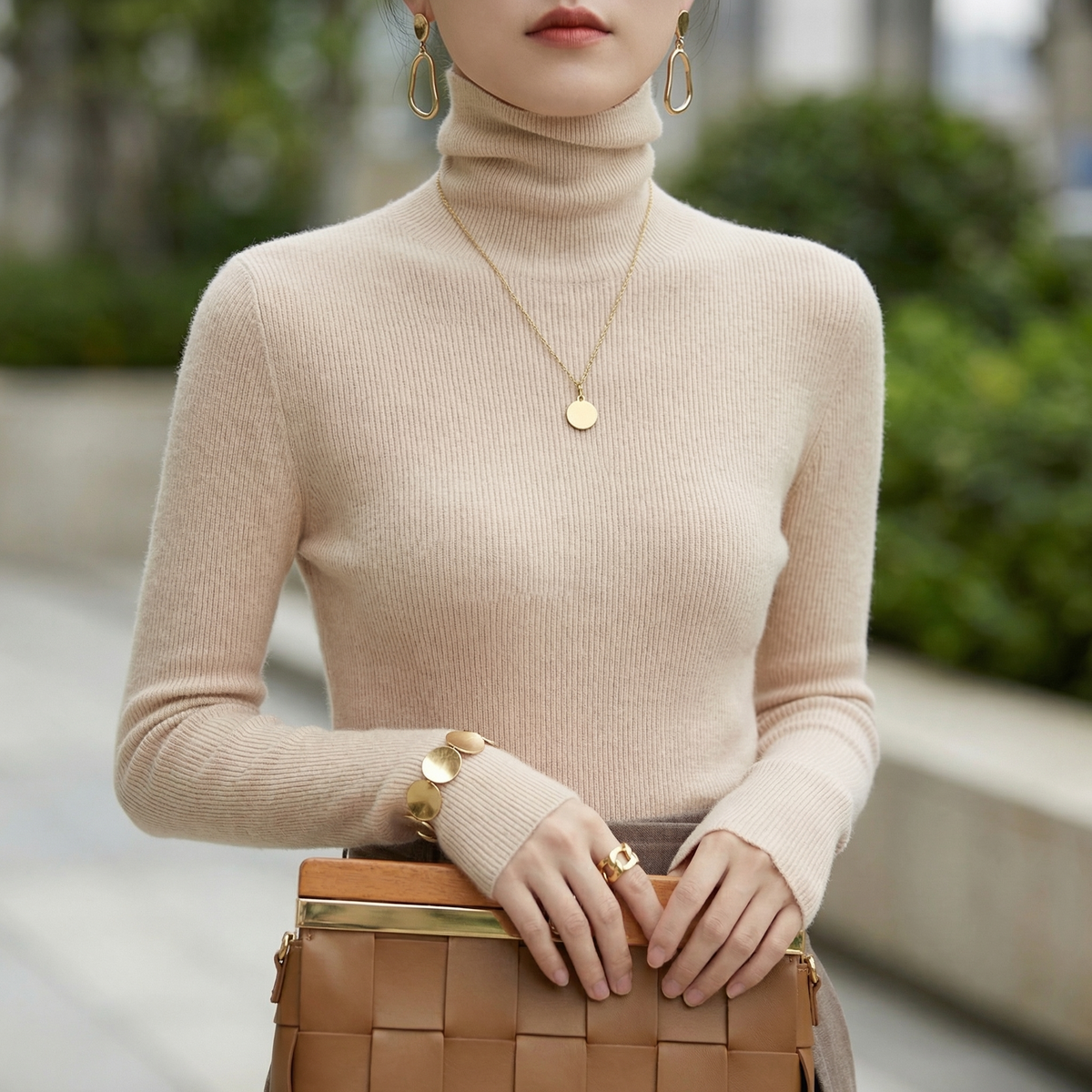 Women's Cashmere Turtleneck Jumper – soft minimal knit – product view 2