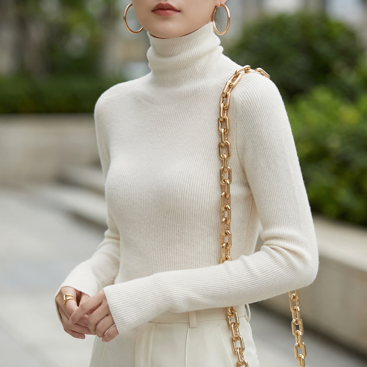 Women's Cashmere Turtleneck Jumper – soft minimal knit – product view 1