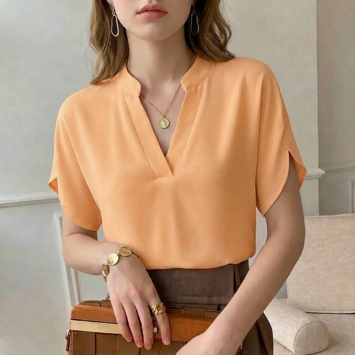Women's Silk Blouse UK – V-Neck – The Celestara – image 1
