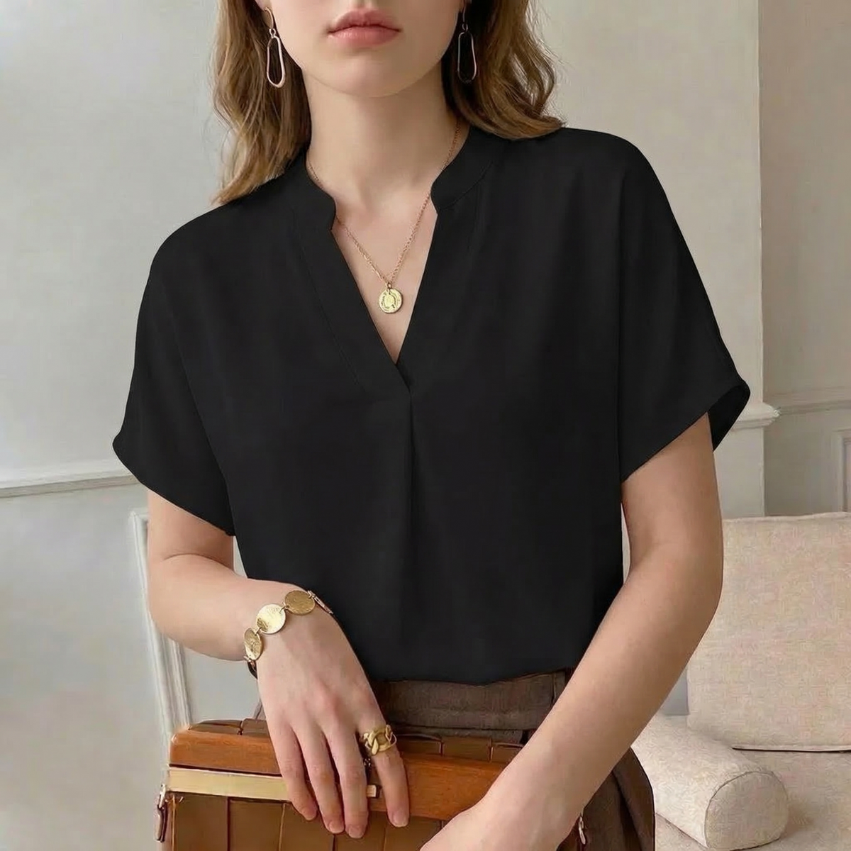 Women's Silk Blouse UK – V-Neck – The Celestara – image 4