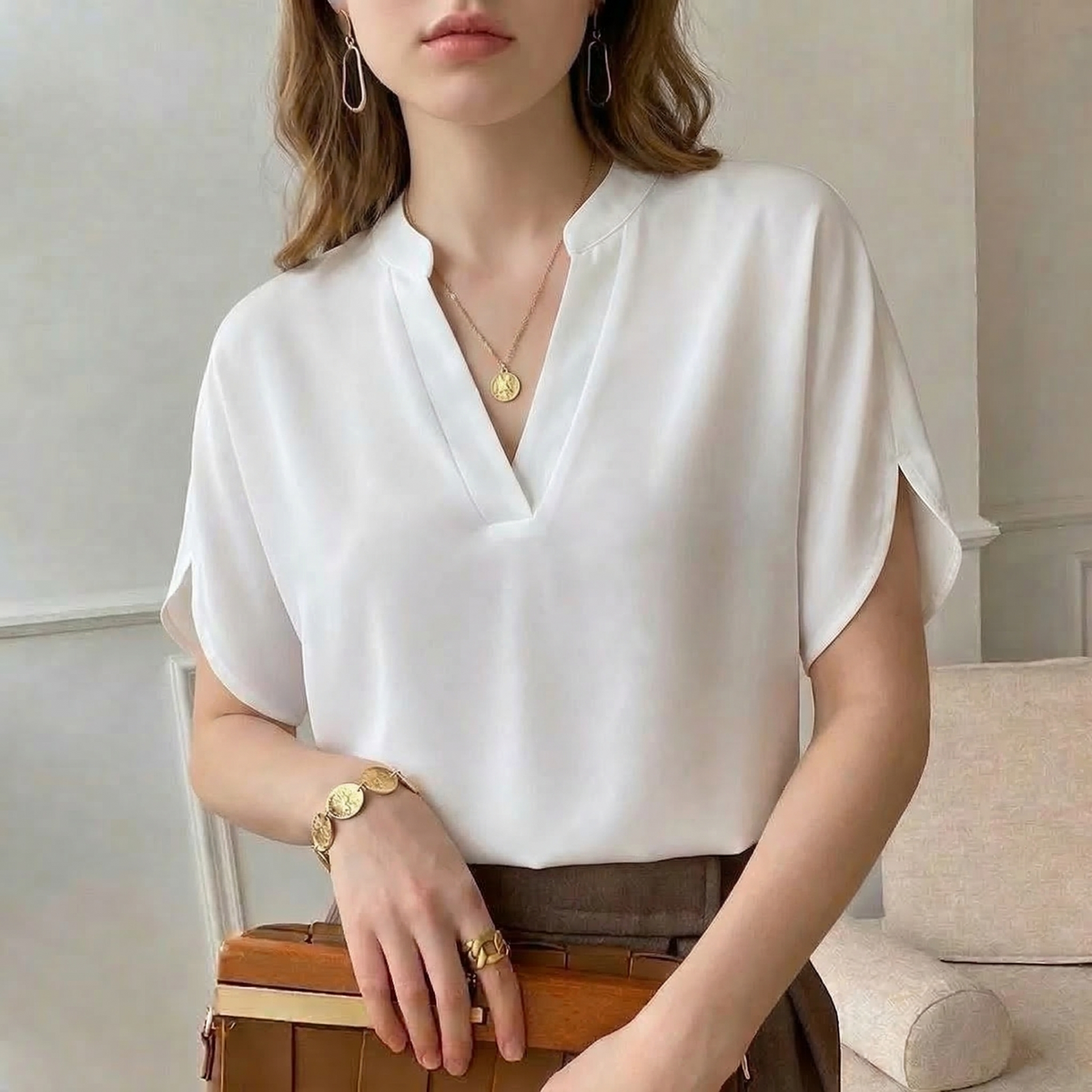 Women's Silk Blouse UK – V-Neck – The Celestara – image 2