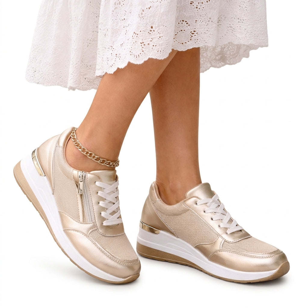Women's Leather Platform Trainers – side zip lace-up, view 1 | The Faustine | Huna
