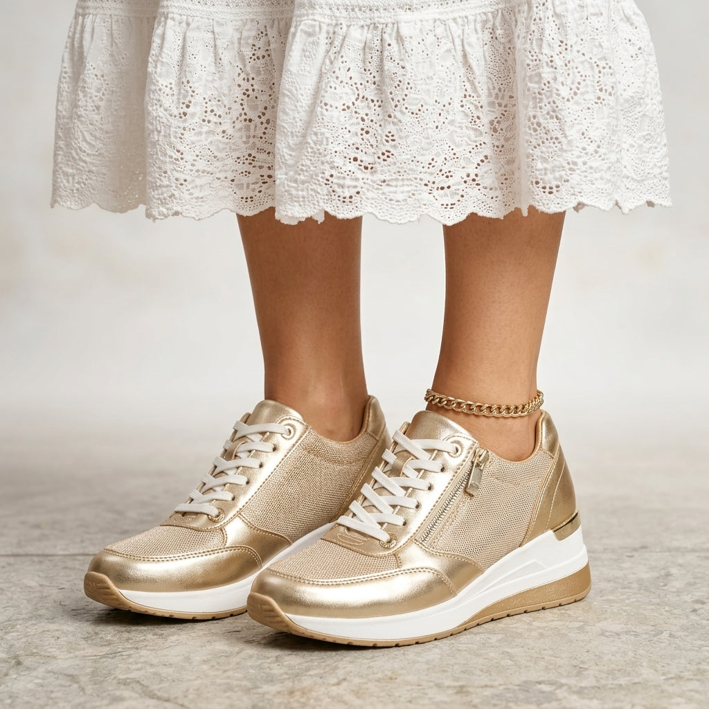 Women's Leather Platform Trainers – side zip lace-up, view 3 | The Faustine | Huna