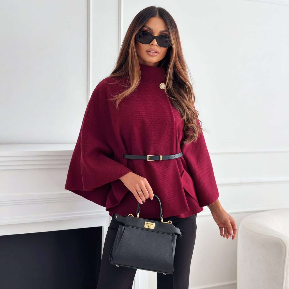 Women's Wool Blend Jacket UK – batwing sleeve, view 3