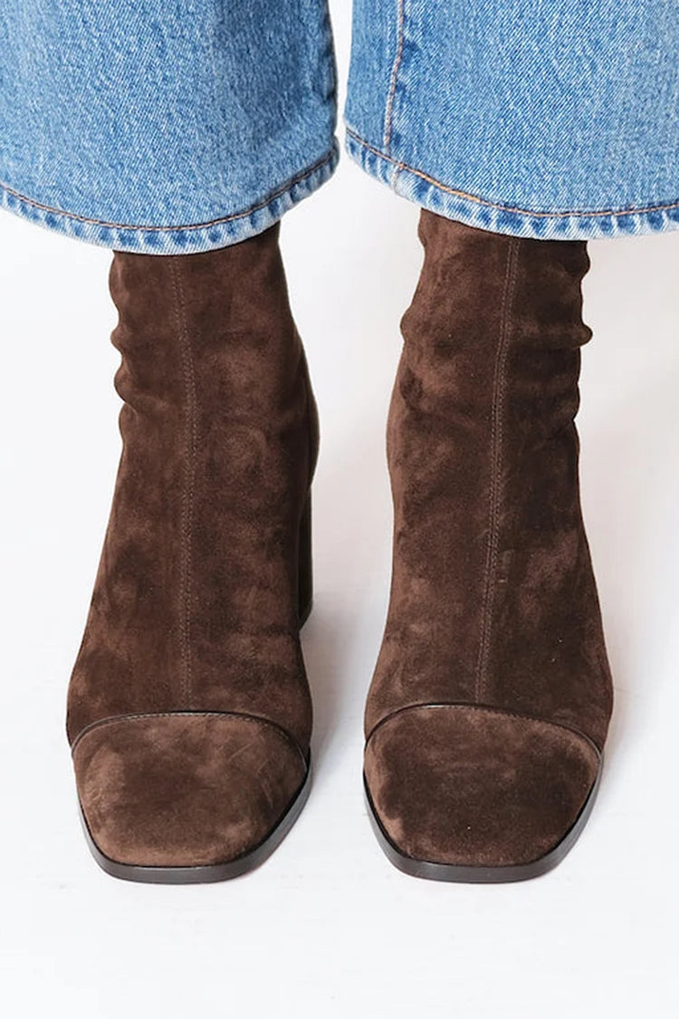 Women's Suede-Look Heeled Boots – square toe ankle style, view 4 | The Jessamy | Huna