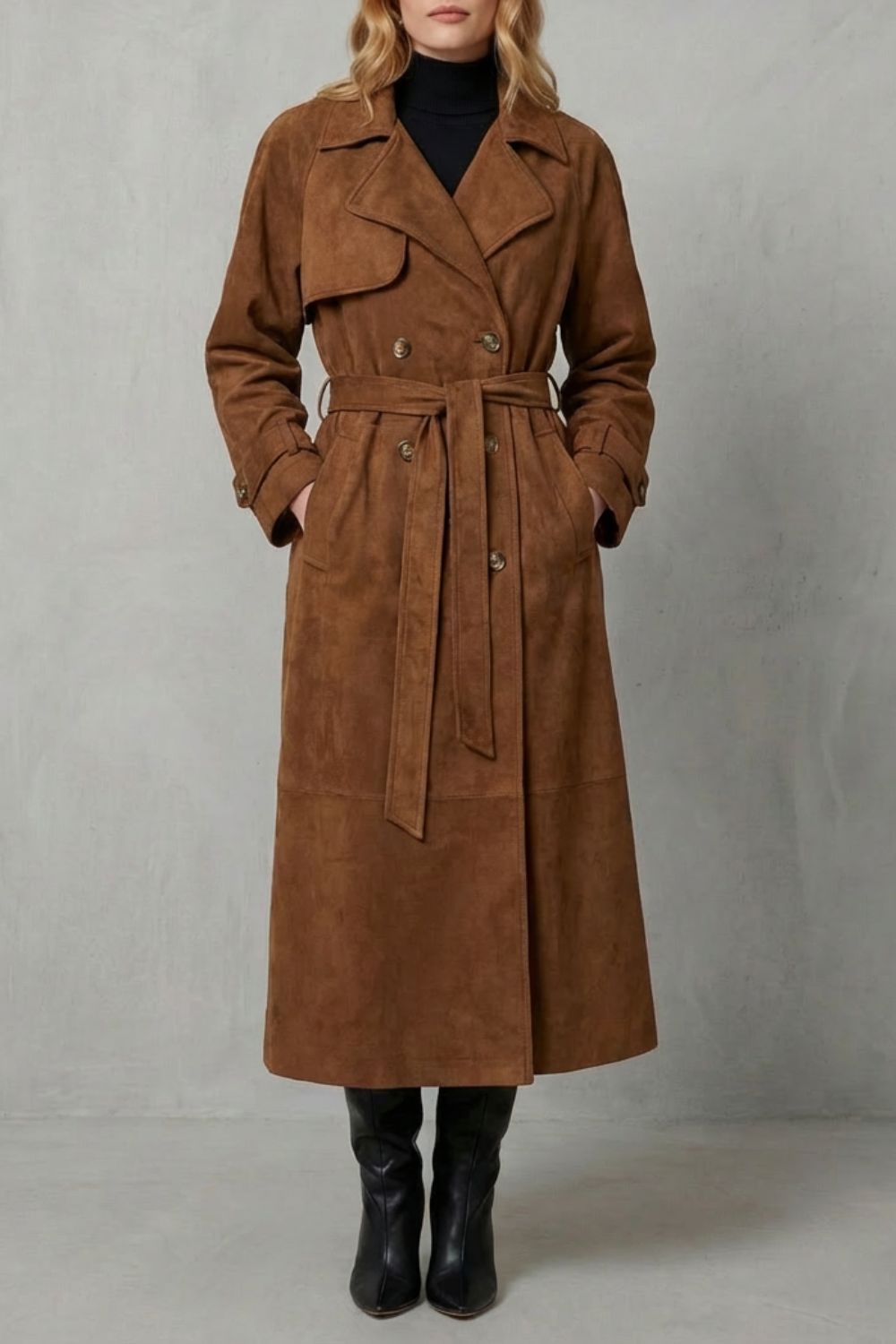 Women's suede trench coat – The Nerissa-Rose by Huna – view 1