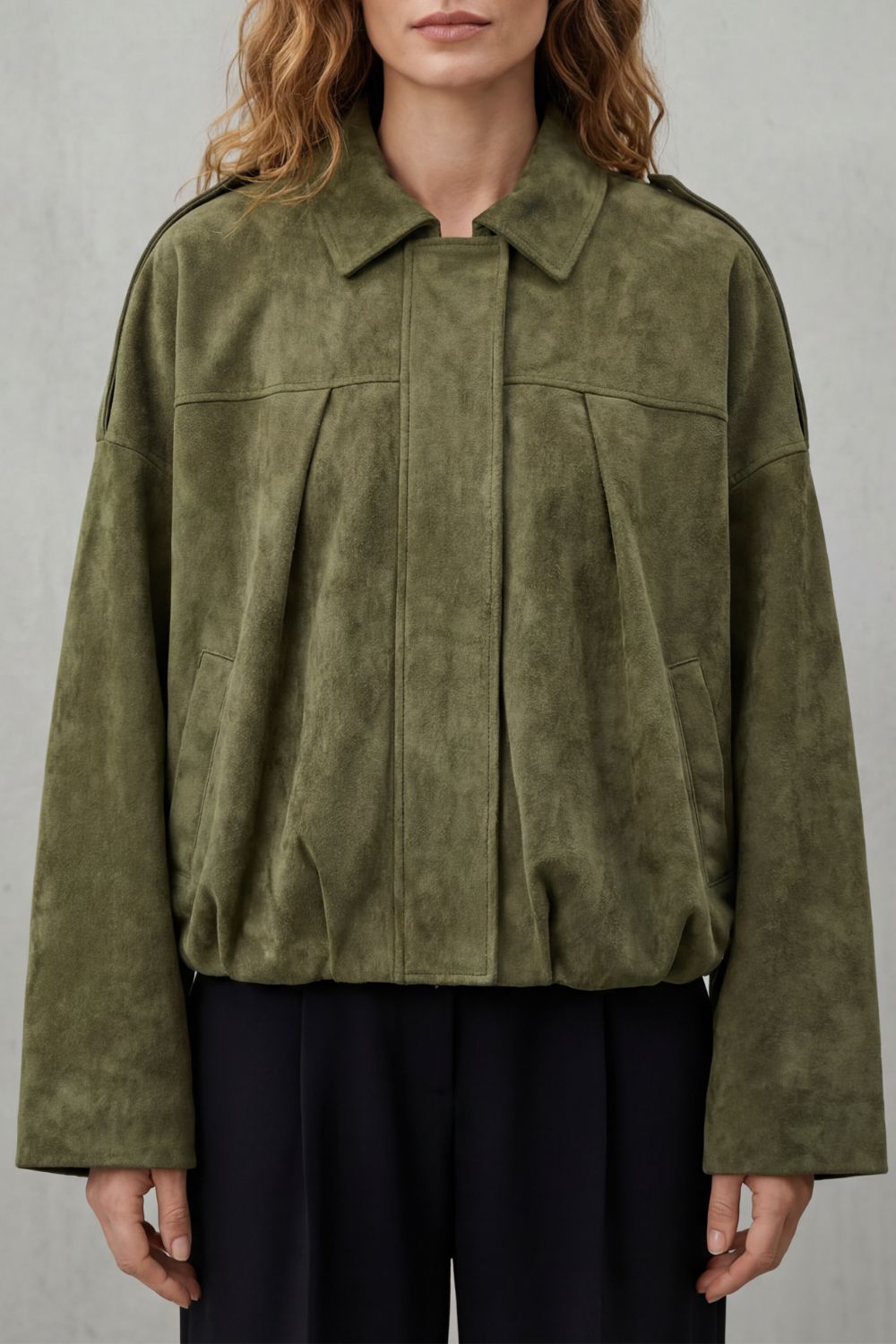 Women's Suede Bomber Jacket – The Kalliane, view 1