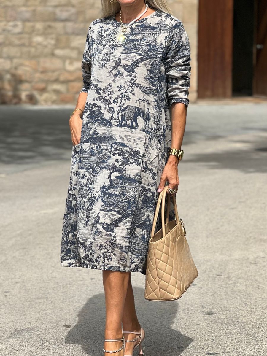 Women's Plus Size Floral Cotton Maxi Dress – loose long sleeve, view 6 | The Jessamine | Huna