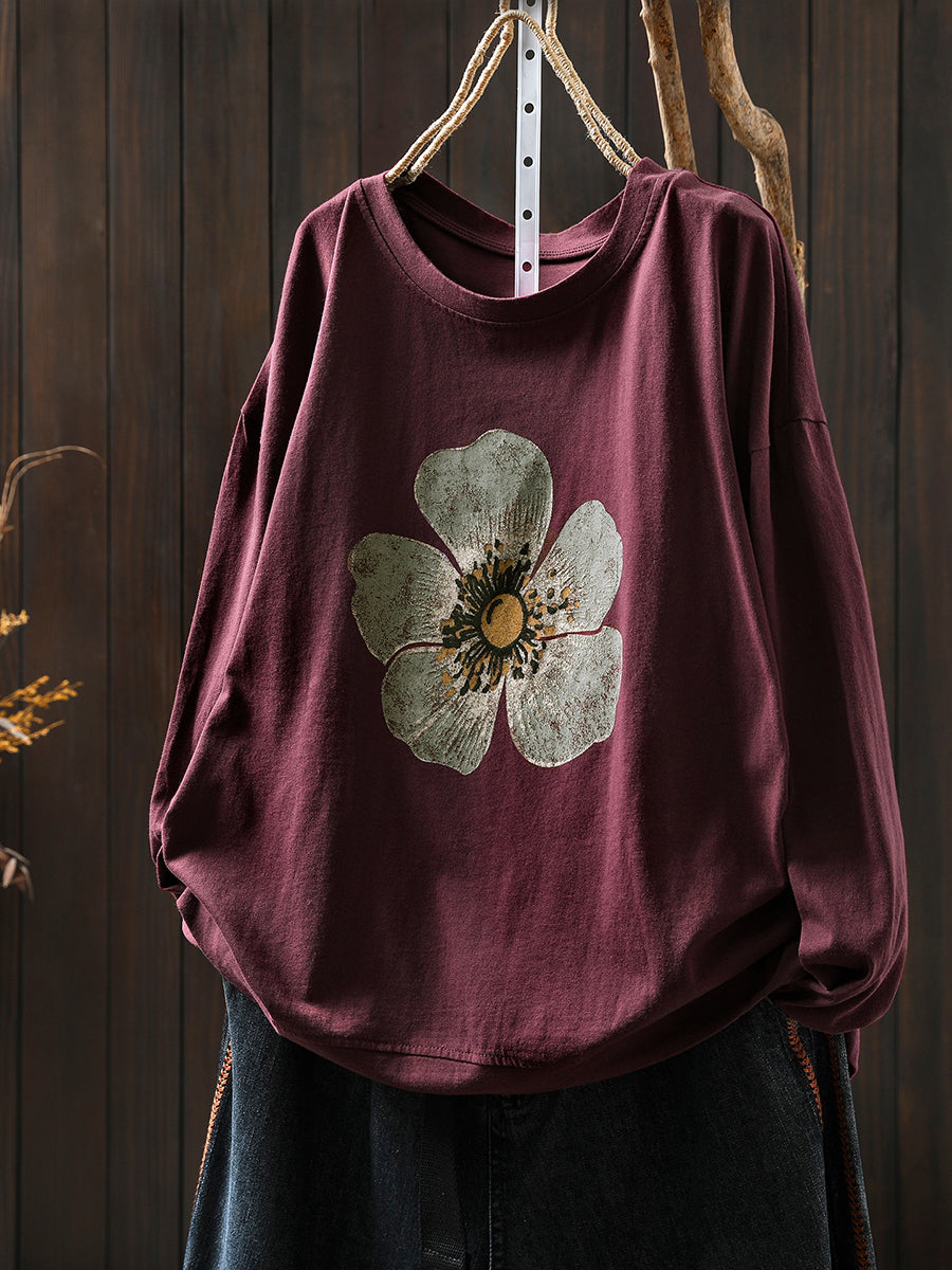 Women's Plus Size Floral Blouse – cotton crew neck, view 1 | The Nerissa | Huna