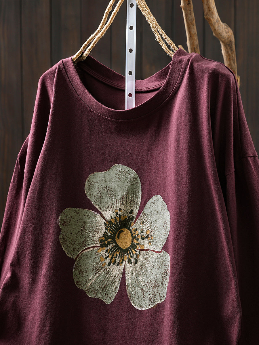 Women's Plus Size Floral Blouse – cotton crew neck, view 8 | The Nerissa | Huna