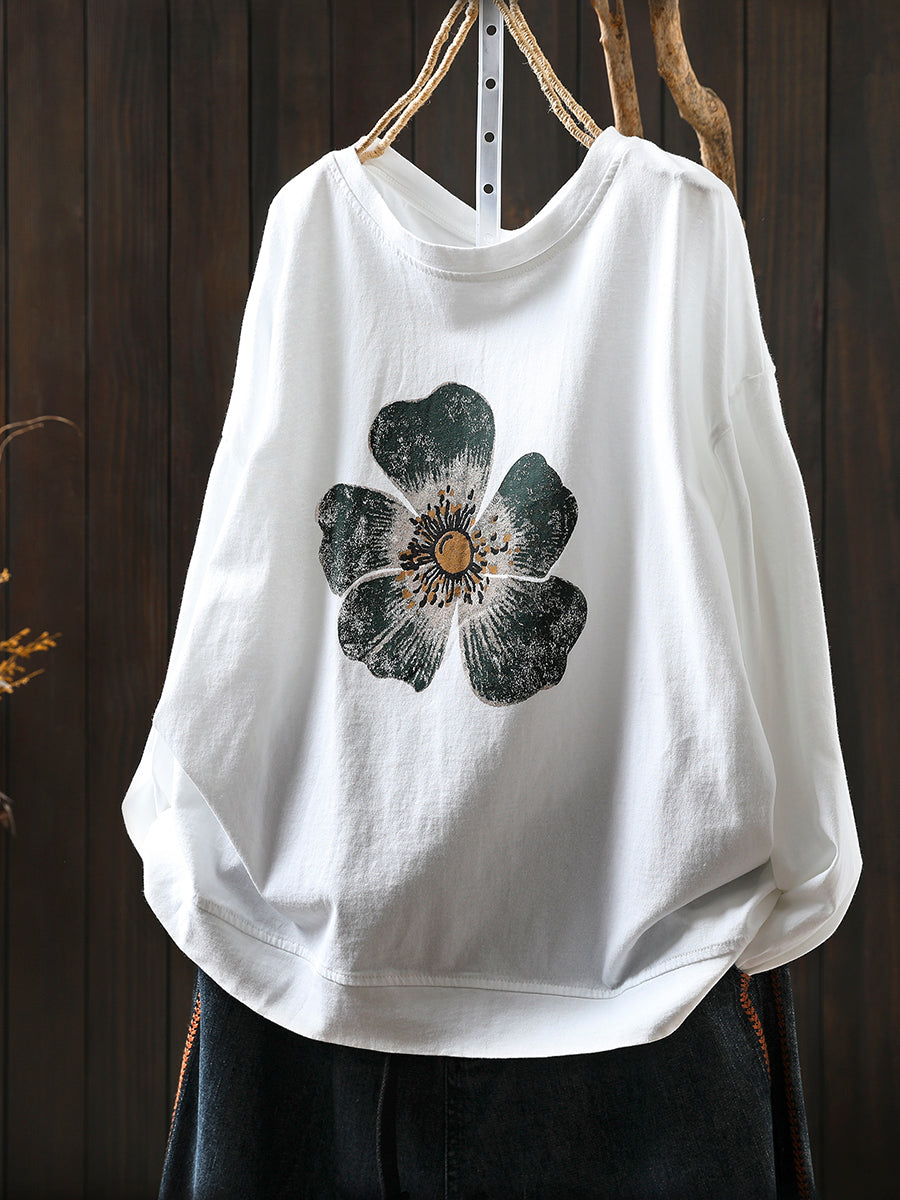 Women's Plus Size Floral Blouse – cotton crew neck, view 2 | The Nerissa | Huna