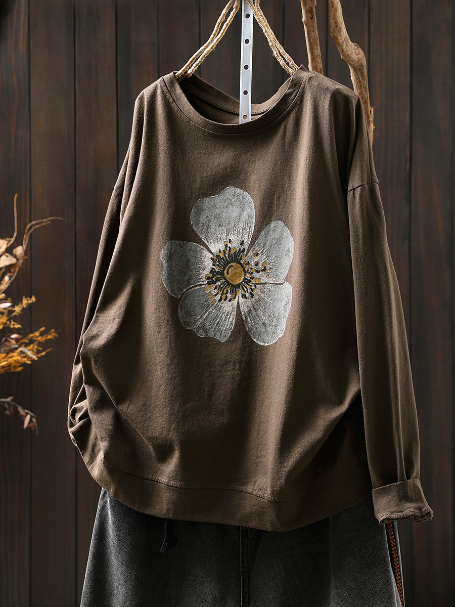 Women's Plus Size Floral Blouse – cotton crew neck, view 4 | The Nerissa | Huna