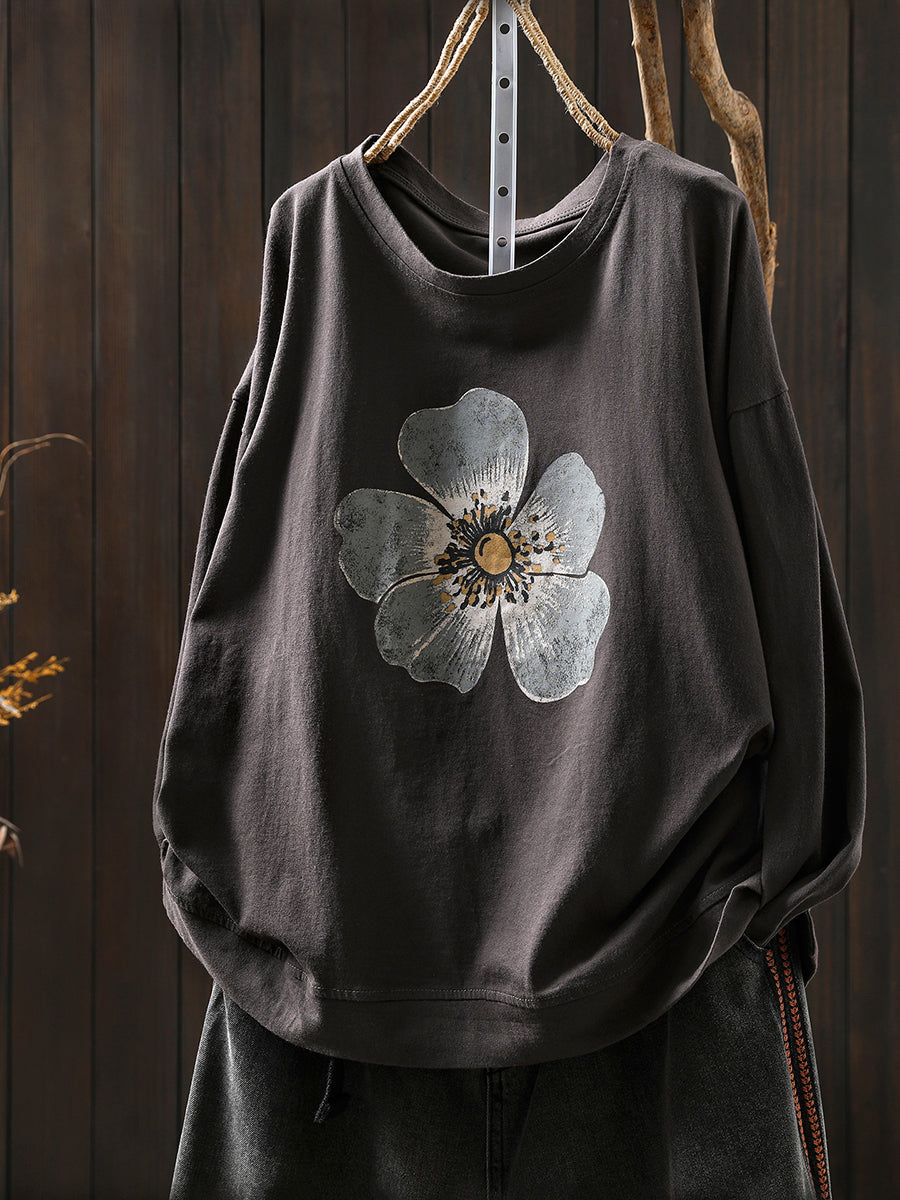 Women's Plus Size Floral Blouse – cotton crew neck, view 6 | The Nerissa | Huna