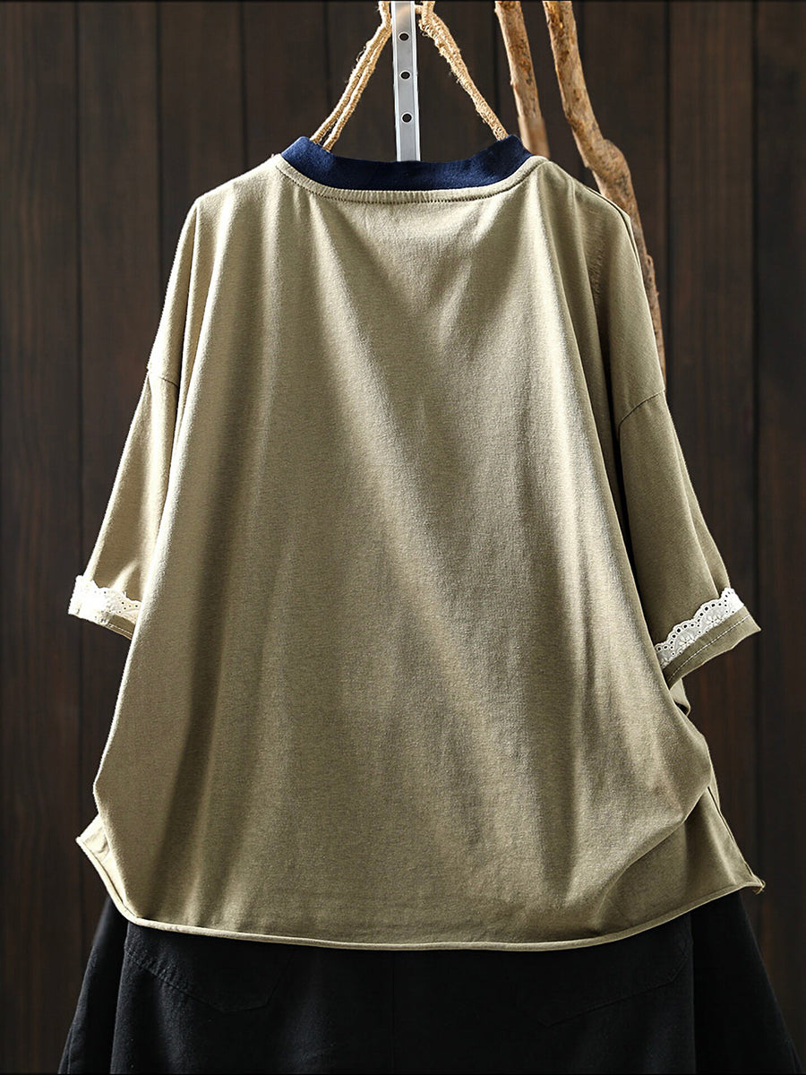 Women's Plus Size Printed Cotton T-Shirt – round neck casual top, view 5 | The Odelia | Huna