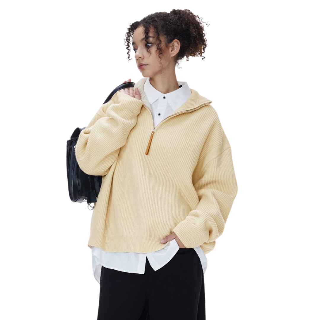 Women's Ribbed Quarter Zip Jumper – cotton blend high neck – product view 1