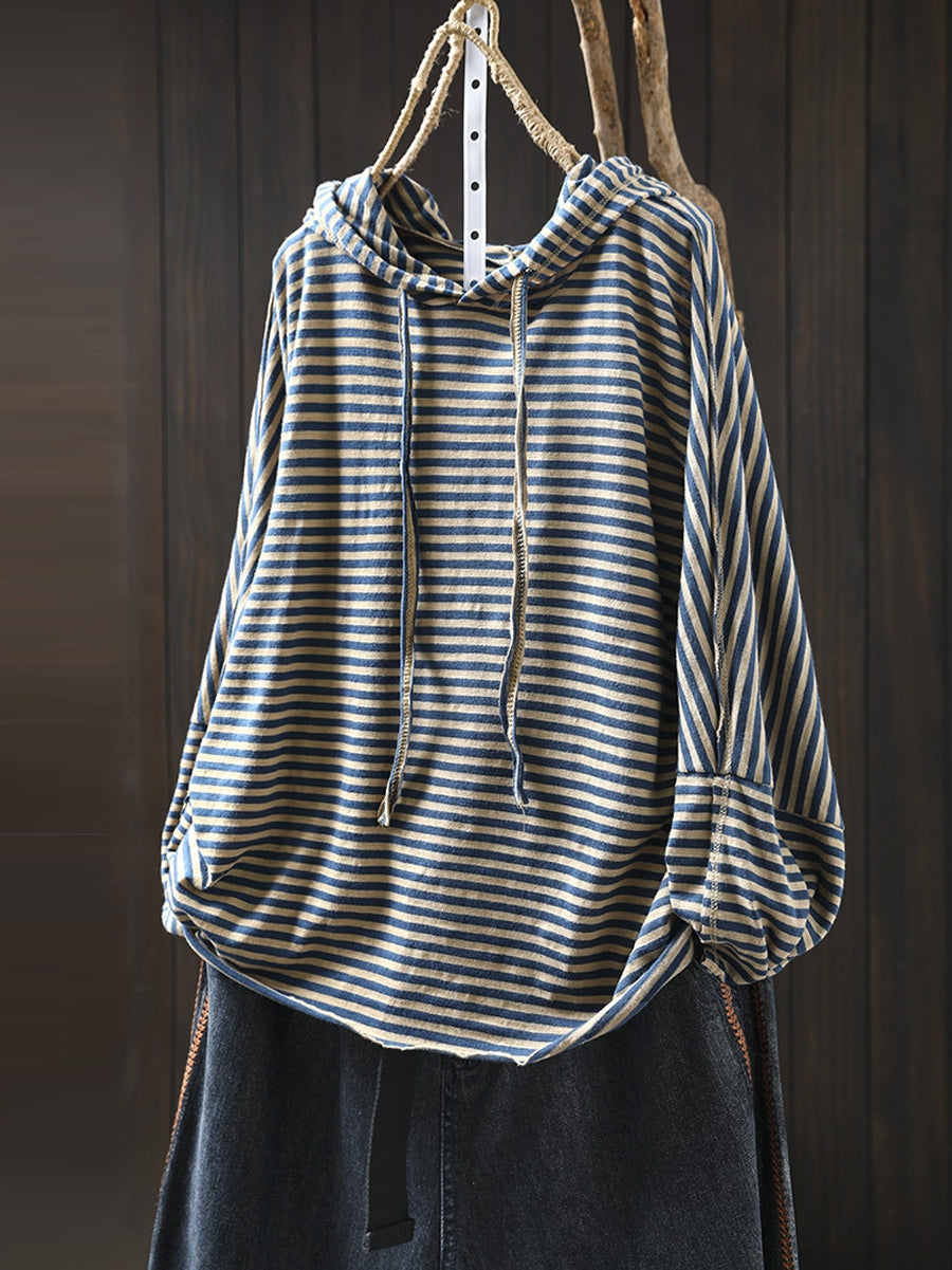 Women's Plus Size Striped Cotton Hoodie – relaxed long sleeve, view 3 | The Elsinore | Huna