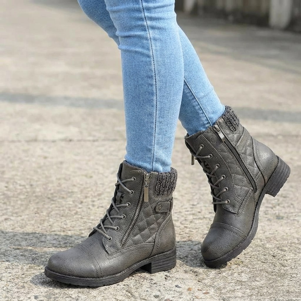 Women's Leather Ankle Boots – low block heel side zip, view 6 | The Ginevra | Huna