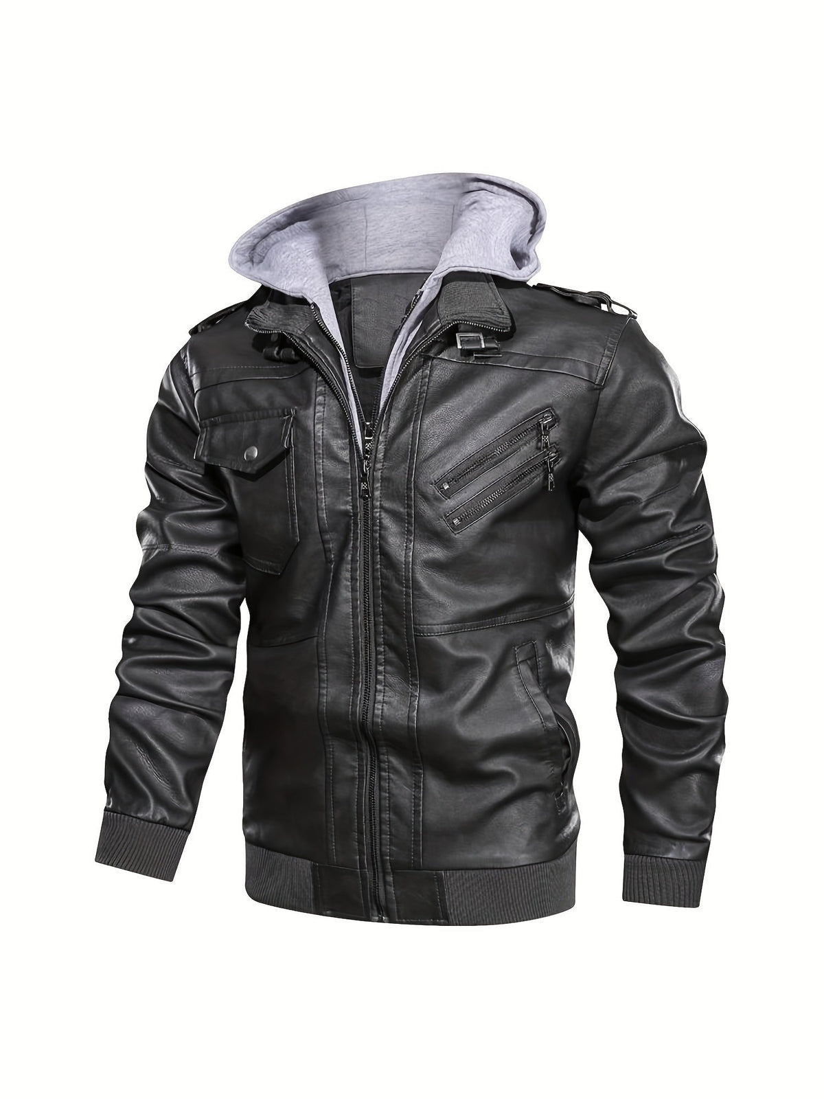 Men's hooded pu leather jacket – The Maddox by Huna – view 12