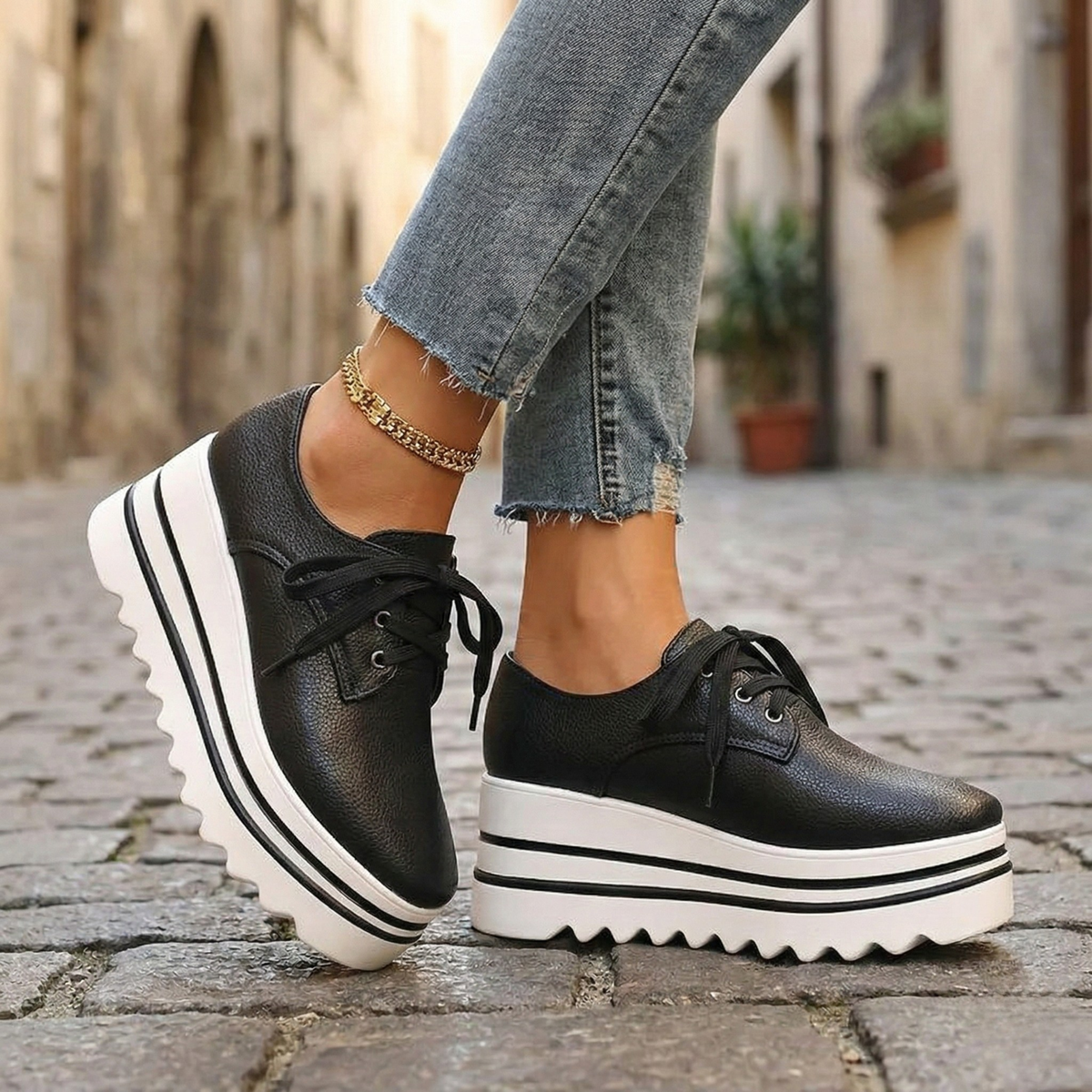 Women's Platform Oxford Shoes – chunky lace-up style, view 1 | The Eglantine | Huna
