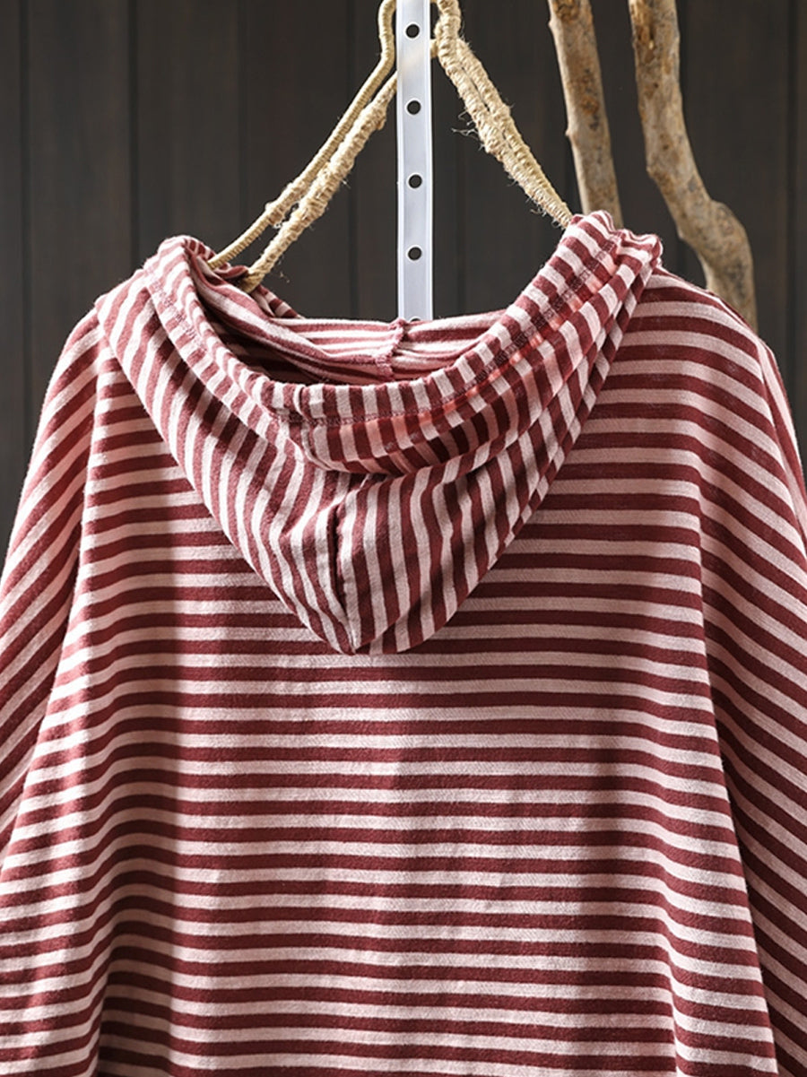 Women's Plus Size Striped Cotton Hoodie – relaxed long sleeve, view 5 | The Elsinore | Huna
