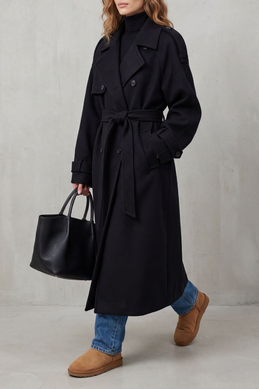 Women's black trench coat – The Liorenne by Huna – view 4