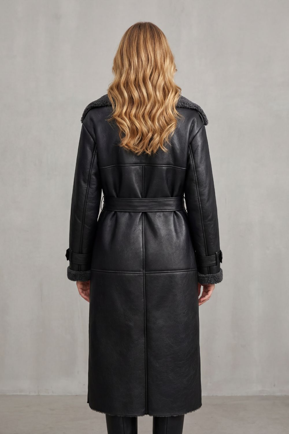 Women's belted shearling coat – The Maristelle by Huna – view 4