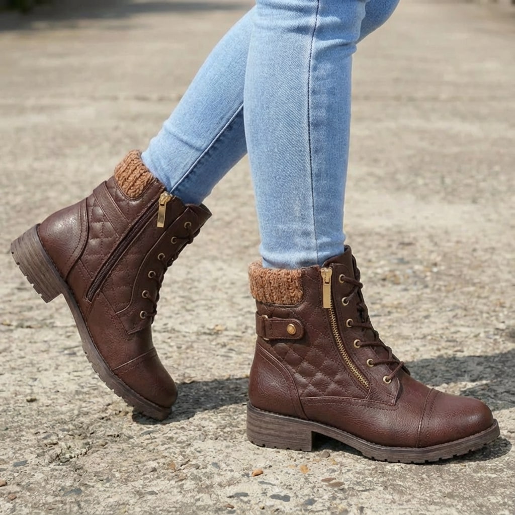 Women's Leather Ankle Boots – low block heel side zip, view 9 | The Ginevra | Huna