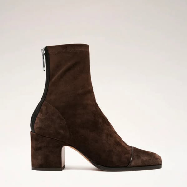 Women's Suede-Look Heeled Boots – square toe ankle style, view 3 | The Jessamy | Huna