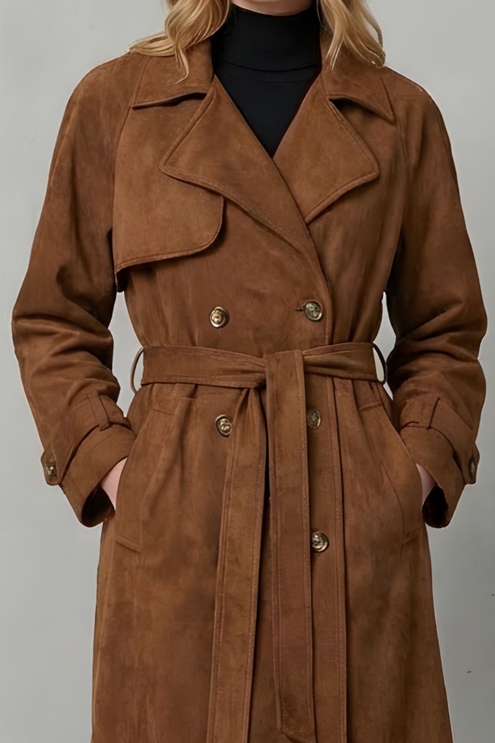 Women's suede trench coat – The Nerissa-Rose by Huna – view 5