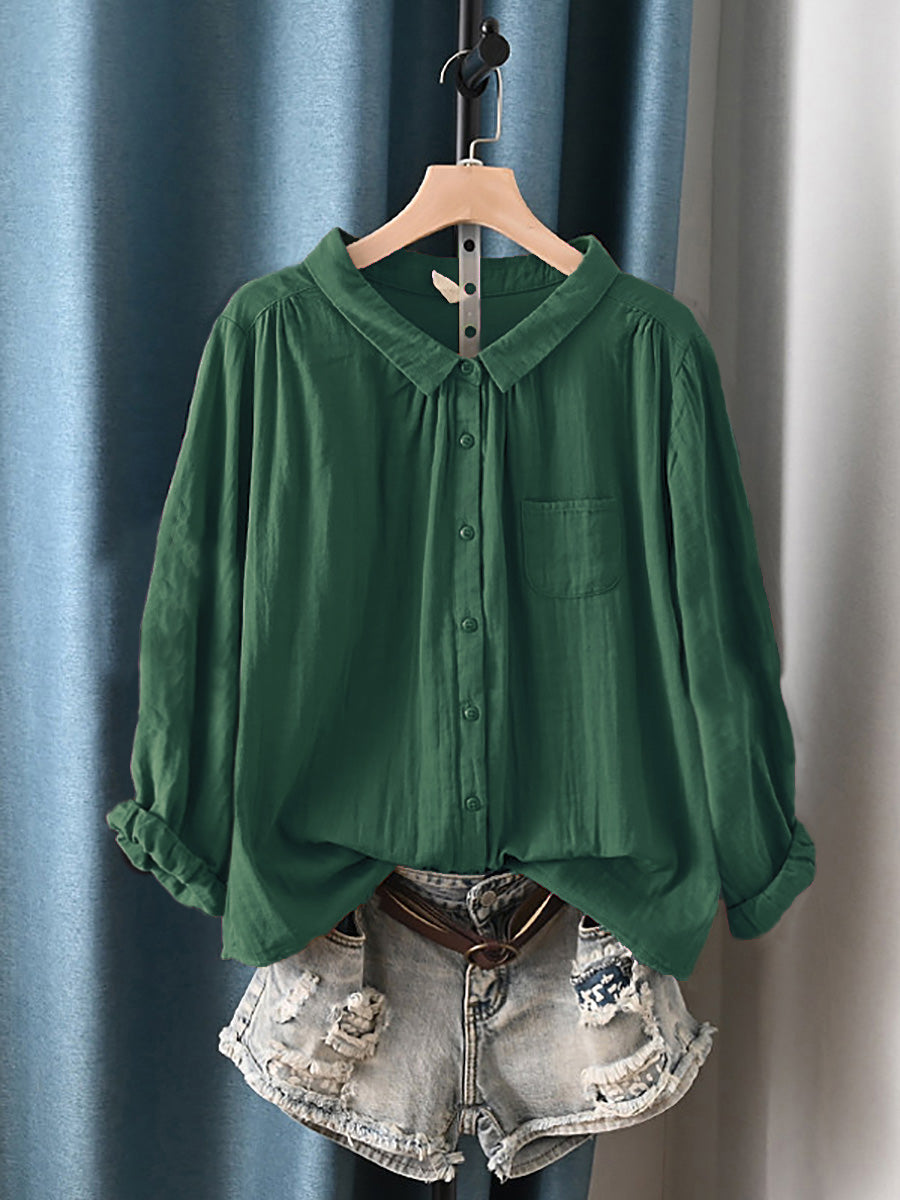 Women's Plus Size Collared Cotton Shirt – long sleeve relaxed fit, view 1 | The Endellion | Huna