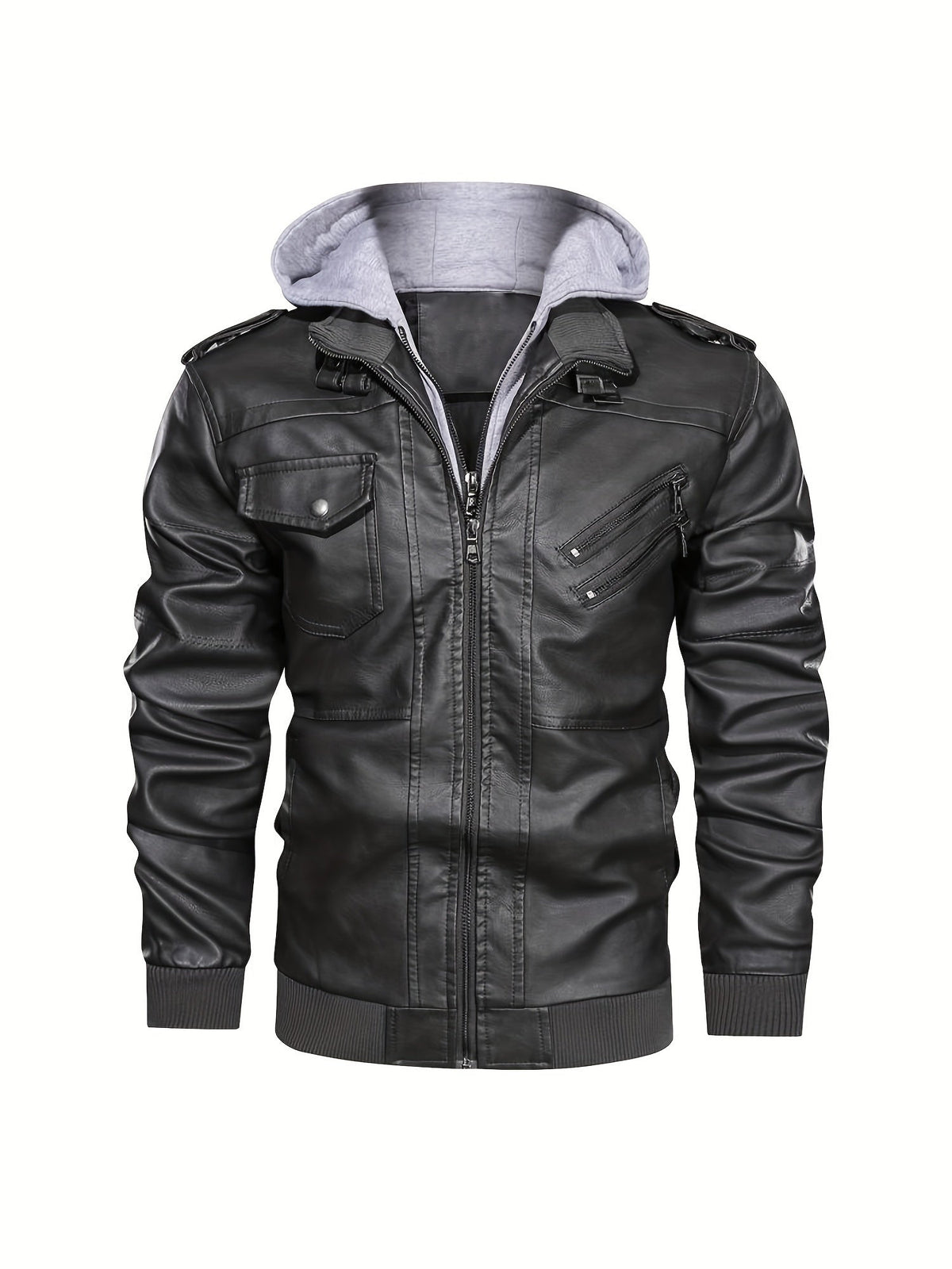 Men's hooded pu leather jacket – The Maddox by Huna – view 14