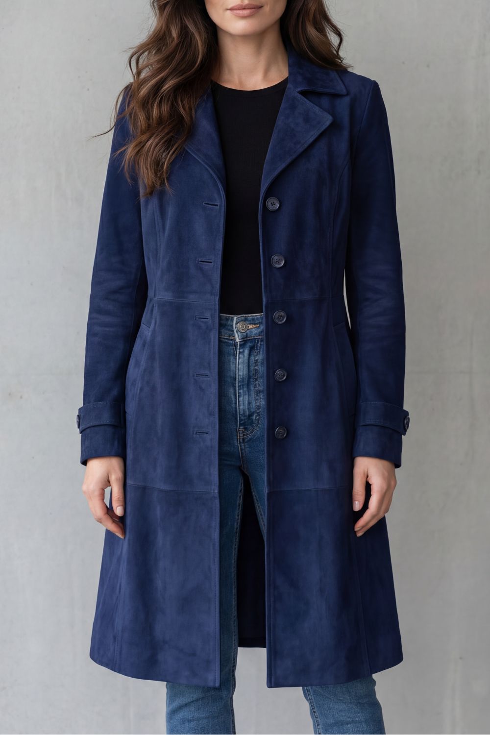 Women's suede longline coat – The Adelphine by Huna – view 6