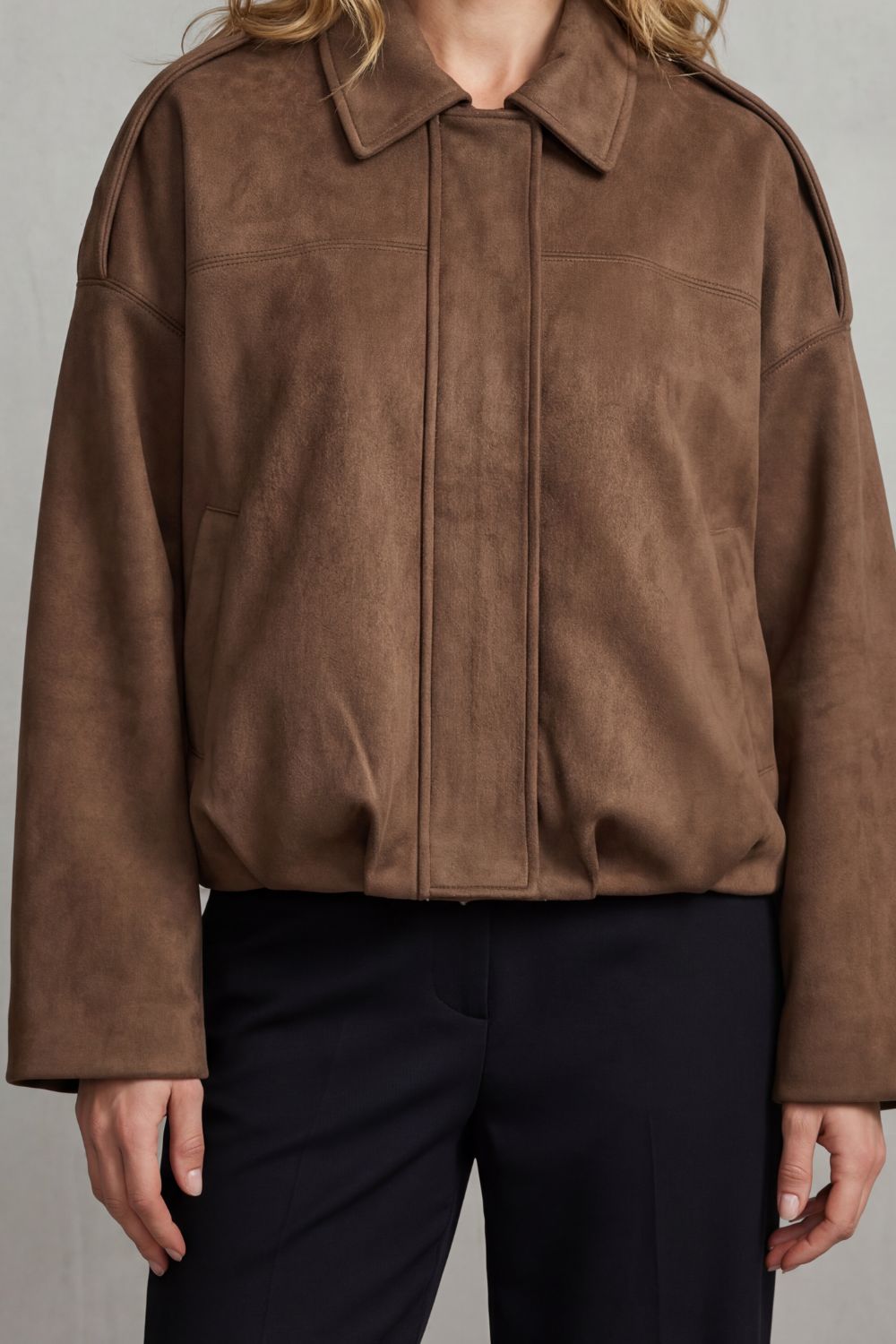 Women's Suede Bomber Jacket – The Kalliane, view 6