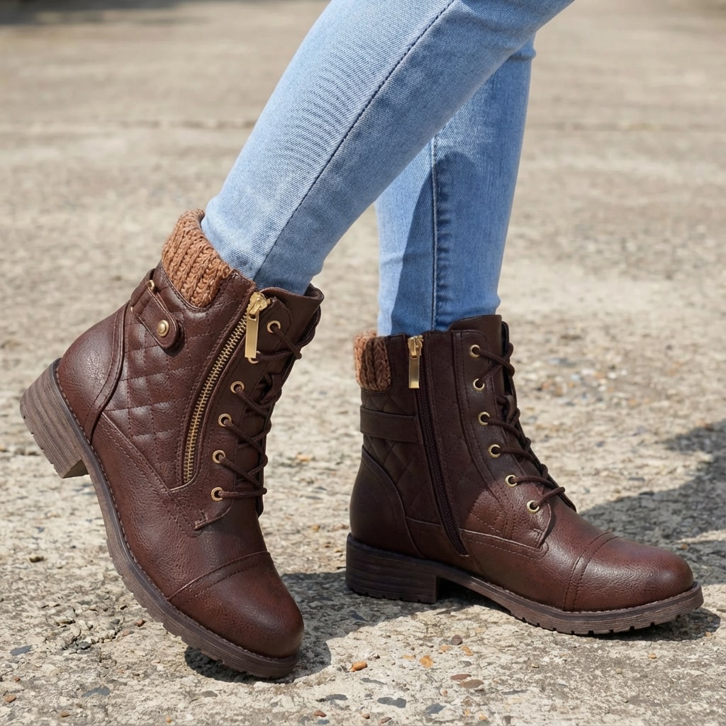 Women's Leather Ankle Boots – low block heel side zip, view 7 | The Ginevra | Huna