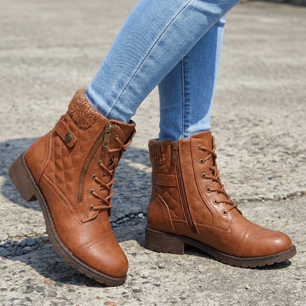 Women's Leather Ankle Boots – low block heel side zip, view 1 | The Ginevra | Huna