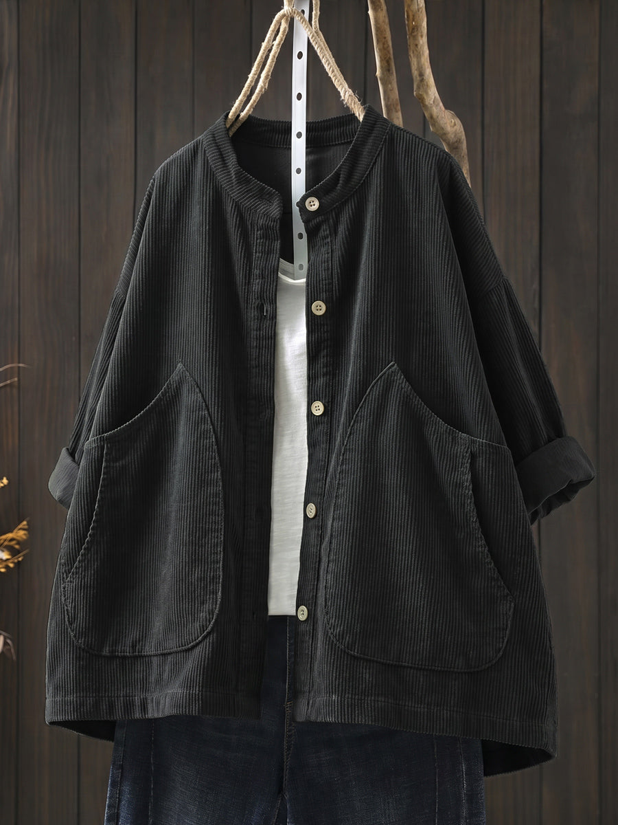Women's Plus Size Corduroy Jacket – vintage stand collar, view 10 | The Belphoebe | Huna