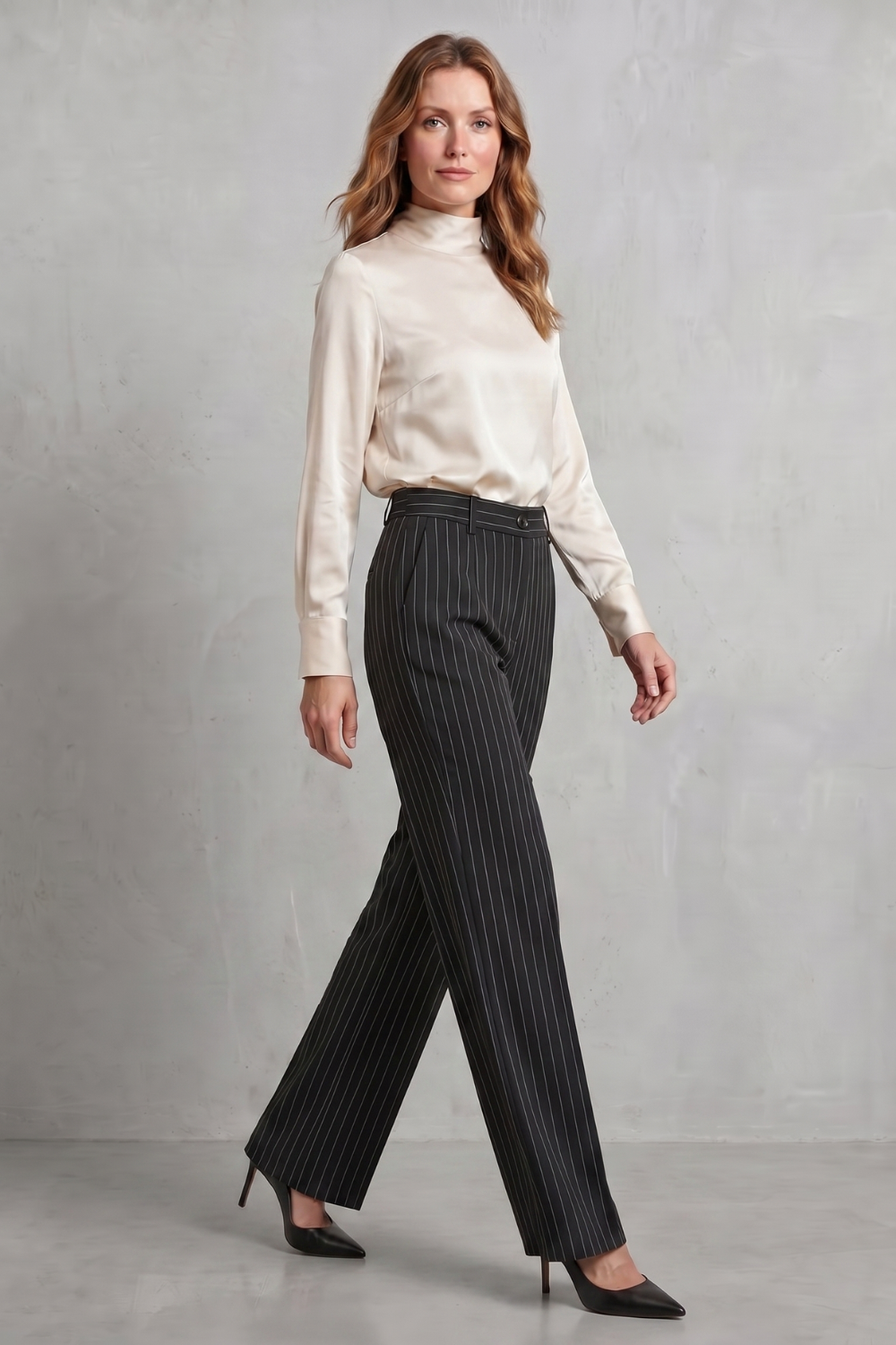 Women's Pinstripe Wide Leg Trousers – The Sapphirine, view 3