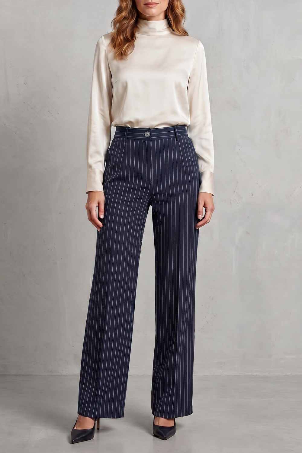 Women's Pinstripe Wide Leg Trousers – The Sapphirine, view 5