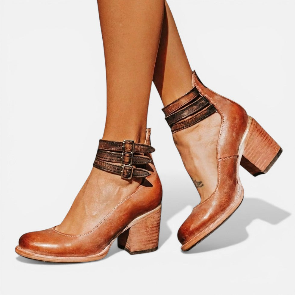 Women's Buckle Ankle Boots – stable block heel, view 2 | The Calliope | Huna