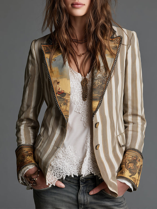Women's Striped Blazer UK – Bohemian Printed Lapels | The Saskia | Huna
