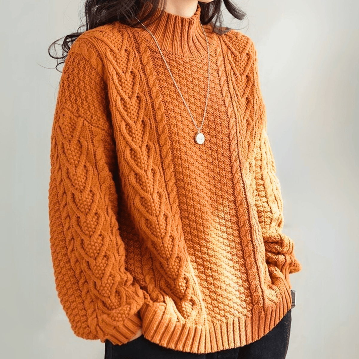 Women's Chunky Cable Knit Jumper – mock neck relaxed fit – product view 4