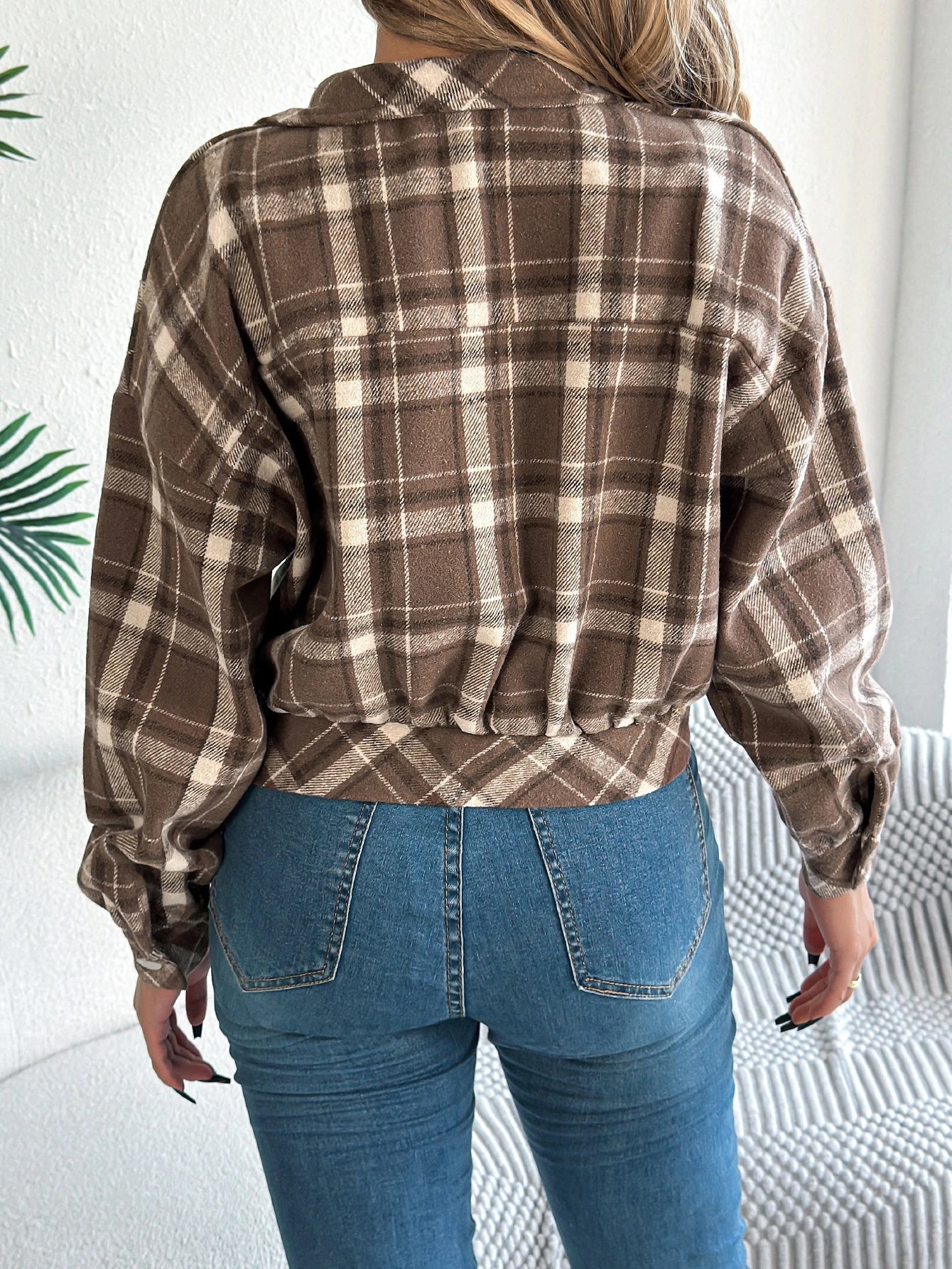Women's Cropped Plaid Shacket UK – Button Front Chest Pockets | The Ottilie | Huna