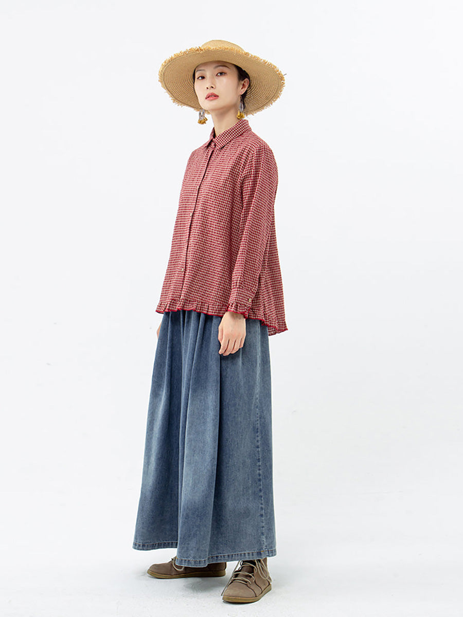 Women's Plus Size Linen Cotton Shirt – striped relaxed top, view 14 | The Rhoswen | Huna